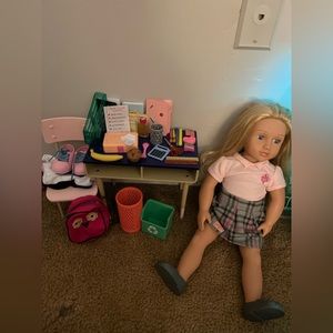 School girl with desk, chair and accessories